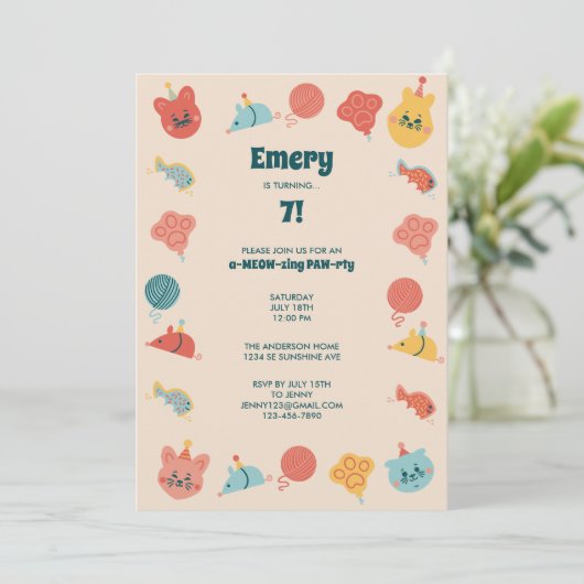 かわいい子ネコの子ども誕生会 招待状 (スタンド正面)