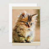 かわいい子ネコの水彩画の絵画 サンキューカード (正面/裏面)