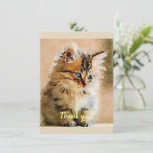かわいい子ネコの水彩画の絵画 サンキューカード (スタンド正面)