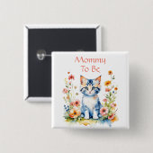 かわいい子ネコをテーマにしたママが赤ちゃんのシャワーを浴びる 缶バッジ (正面&裏面)