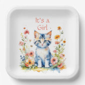 かわいい子ネコをテーマにした少女の赤ちゃんシャワー ペーパープレート (正面)