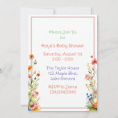 かわいい子ネコをテーマにした少女の赤ちゃんシャワー 招待状 (裏面)