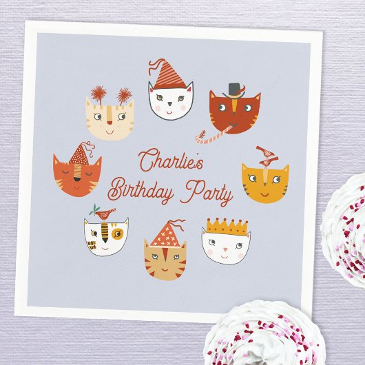 かわいい子ネコパーソナライズされた誕生日 スタンダードカクテルナプキン