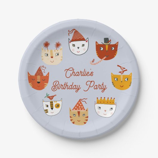 かわいい子ネコパーソナライズされた誕生日 ペーパープレート (正面)