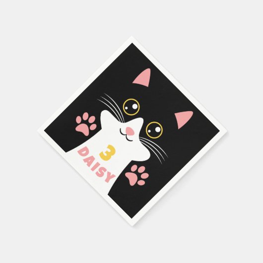 かわいい子ネコ子の誕生日パーティー スタンダードカクテルナプキン (角)