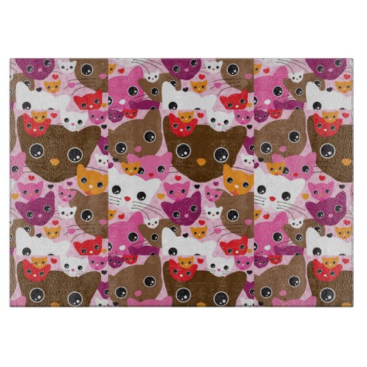 かわいい子ネコ猫の背景パターン カッティングボード (正面)