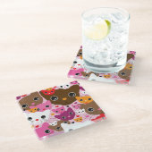 かわいい子ネコ猫の背景パターン ガラスコースター (アングル)