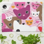 かわいい子ネコ猫の背景パターン キッチンタオル (折り畳み)