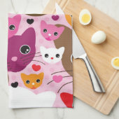 かわいい子ネコ猫の背景パターン キッチンタオル (四つ折り)
