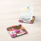 かわいい子ネコ猫の背景パターン コースター (右側)