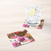 かわいい子ネコ猫の背景パターン スクエアペーパーコースター (インサイチュ)