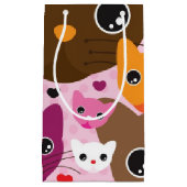 かわいい子ネコ猫の背景パターン スモールペーパーバッグ (正面)