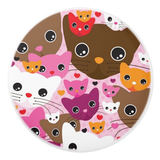 かわいい子ネコ猫の背景パターン セラミックノブ (正面)