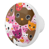 かわいい子ネコ猫の背景パターン セラミックノブ (右)