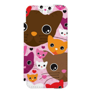 かわいい子ネコ猫の背景パターン iPhone SE/5/5sウォレットケース