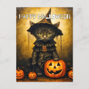 かわいい子ネコ猫の魔女 ハッピーハローウィン ポストカード