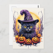 かわいい子ネコ猫の魔女 ポストカード (正面/裏面)