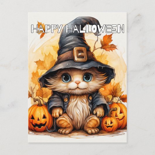 かわいい子ネコ猫の魔女 ポストカード (正面)