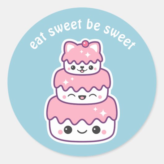 かわいい子ネコ猫ケーキ ラウンドシール (正面)