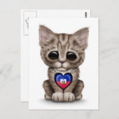 かわいい子ネコ猫ハイチ国旗のハート、白 ポストカード (正面/裏面)