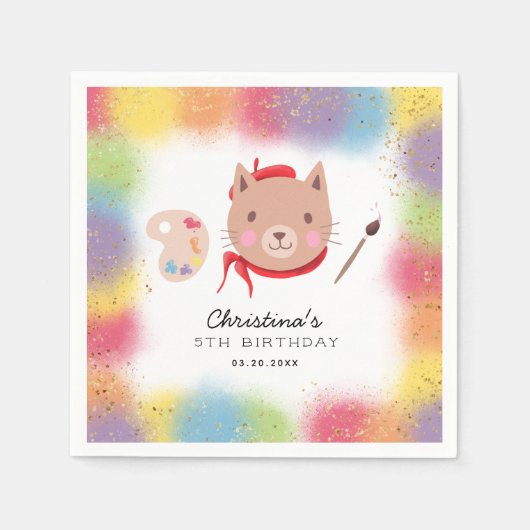 かわいい子ネコ絵画ーの誕生日パーティー スタンダードカクテルナプキン (正面)