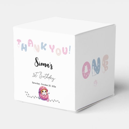 かわいい子ネコ1歳の誕生日パーティー フェイバーボックス (裏面サイド)