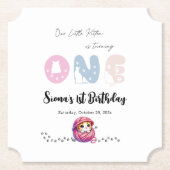 かわいい子ネコ1歳の誕生日パーティー ペーパーコースター (正面)