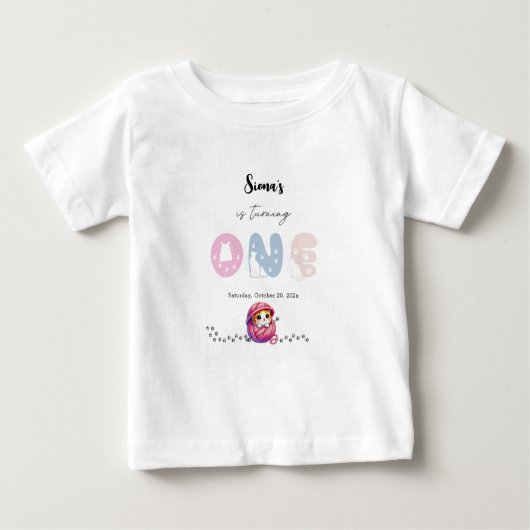 かわいい子ネコ1歳の誕生日 ベビーTシャツ (正面)