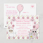 かわいい子ネコ、ラマ、ネズミの女の子の誕生日 ポストカード (正面/裏面)