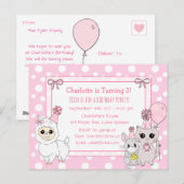 かわいい子ネコ、ラマ、ネズミの女の子の誕生日 ポストカード (正面/裏面)