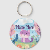 かわいい子パーソナライズされたネコ名パープルキャット キーホルダー (正面)