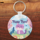 かわいい子パーソナライズされたネコ名パープルキャット キーホルダー (正面)