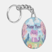 かわいい子パーソナライズされたネコ名パープルキャット キーホルダー (正面左)