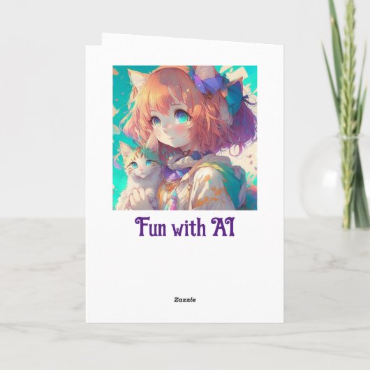 かわいい子パーソナライズされた猫がいる美しいアニメの少女|過去記事 カード (裏面)