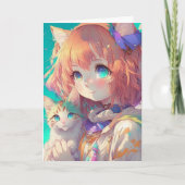 かわいい子パーソナライズされた猫がいる美しいアニメの少女|過去記事 カード (正面)