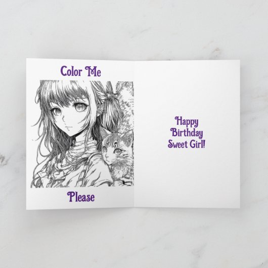 かわいい子パーソナライズされた猫がいる美しいアニメの少女|過去記事 カード (内部)