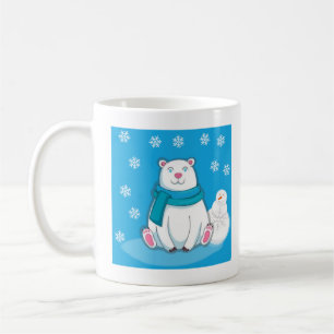 かわいい子マグカップとホッキョクグマと雪だるま コーヒーマグカップ