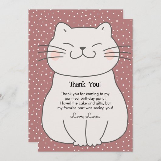 かわいい子モダン猫誕生日 サンキューカード (正面/裏面)
