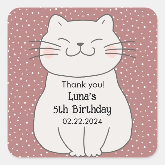 かわいい子モダン猫誕生日 スクエアシール (正面)