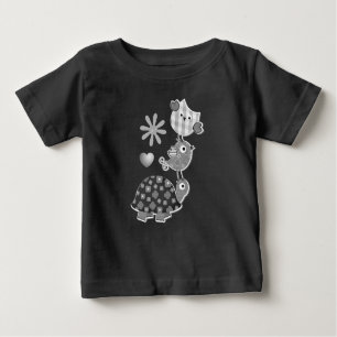 かわいい子亀とフクロウアート ベビーTシャツ