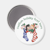 かわいい子供が付いているヴィンテージのクリスマスのストッキング マグネット (正面/裏面)