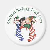 かわいい子供が付いているヴィンテージのクリスマスのストッキング マグネット (正面)