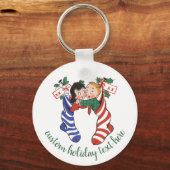 かわいい子供たちとヴィンテージクリスマスストッキング キーホルダー (正面)