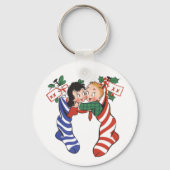 かわいい子供たちとヴィンテージクリスマスストッキング キーホルダー (裏面)