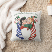 かわいい子供たちとヴィンテージクリスマスストッキング クッション (ブランケット)