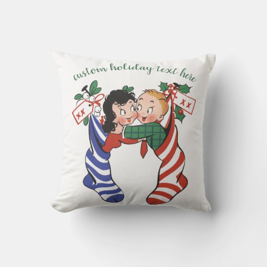 かわいい子供たちとヴィンテージクリスマスストッキング クッション (正面)