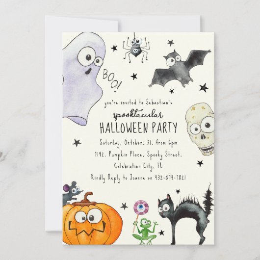 かわいい子供たちのおもしろいハロウィーン 招待状 (正面)