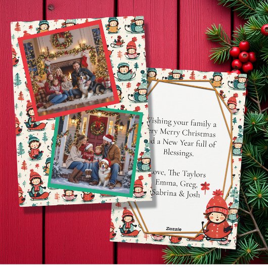 かわいい子供たちのスレッジングツー フォト クリスマス