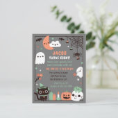 かわいい子供たちのハロウィンお誕生日パーティー グレー 招待状 (スタンド正面)
