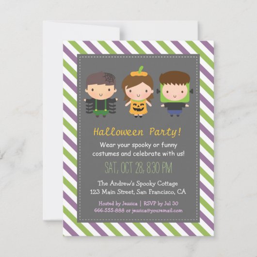 かわいい子供たちのハロウィンお誕生日会招待状 招待状 (正面)